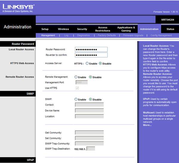 Linksys password page